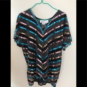 Argenti Vintage Silk Sequin Sheer Top